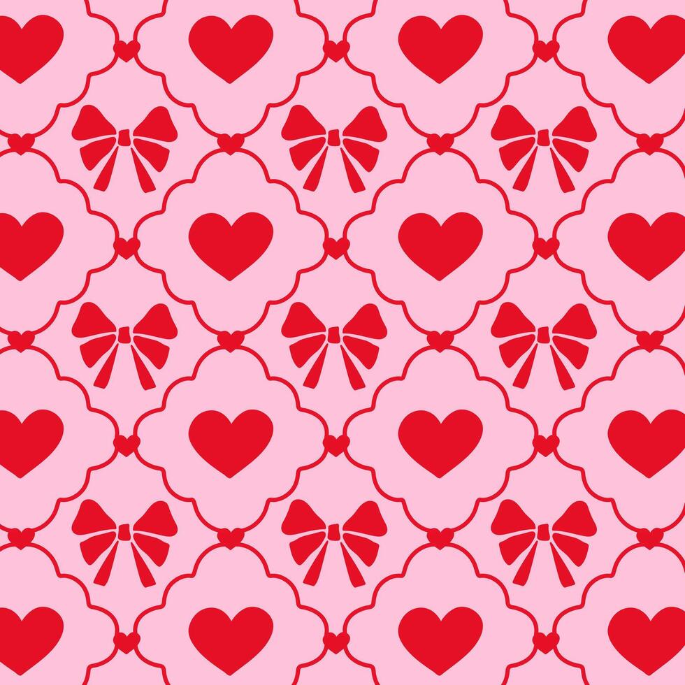 Pattern with red bows and hearts. vector