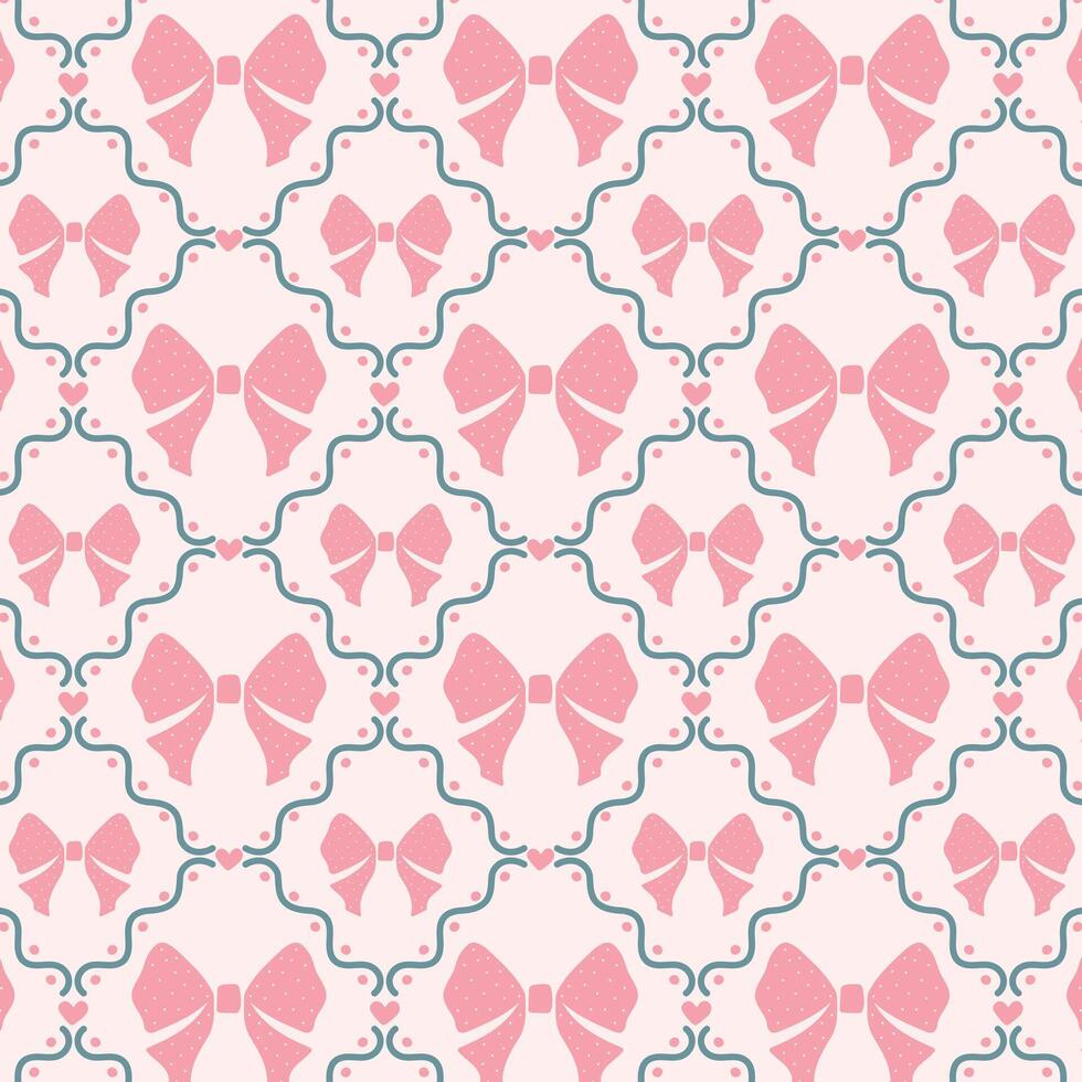 Flirty lattice, pattern with bows and ribbons. Vintage design with bows for fabric, wallpaper, packaging, cover. vector