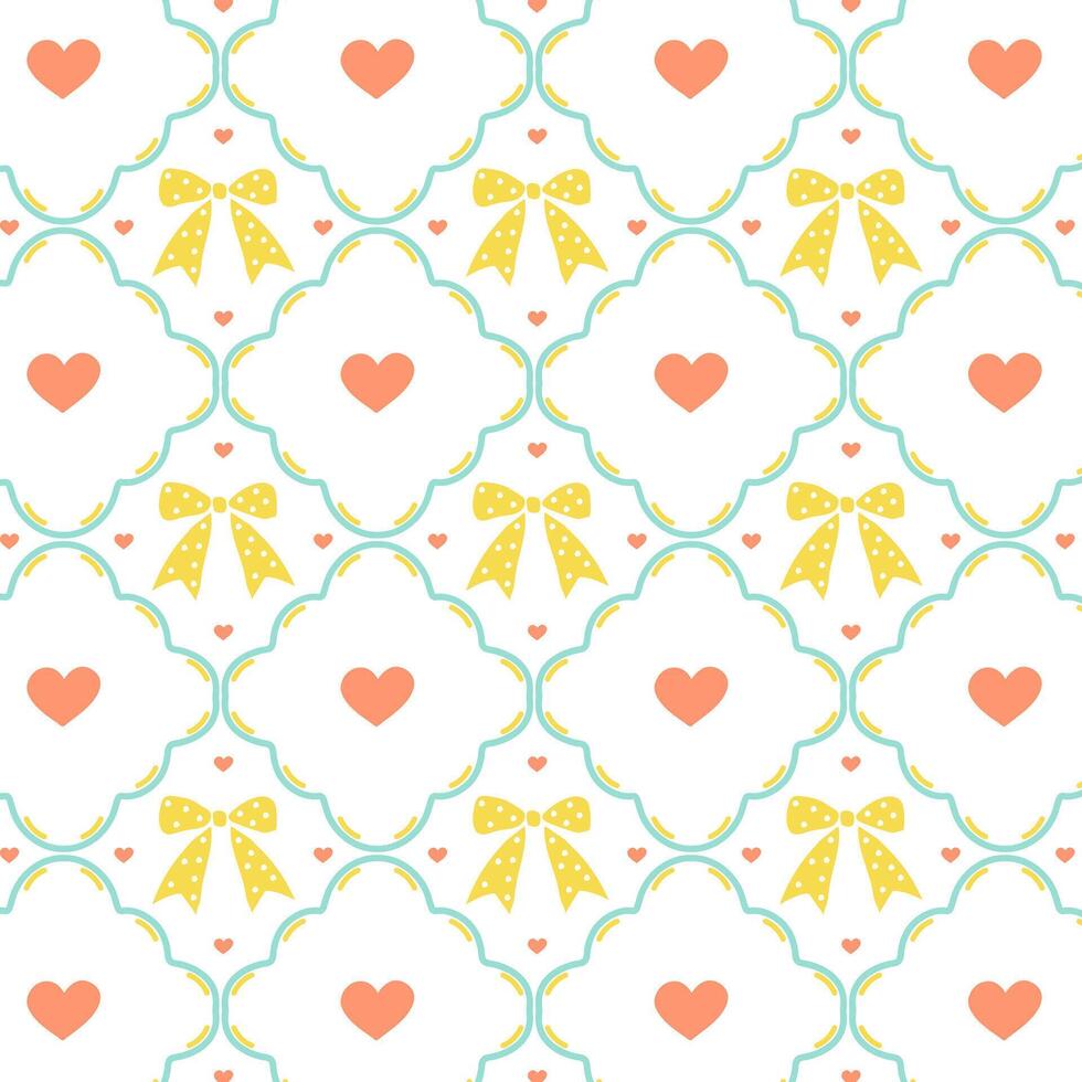 Seamless pattern with cute vintage yellow polka dot bows. vector