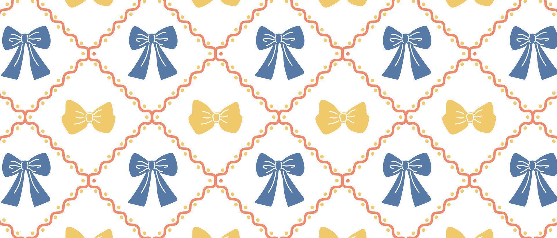 Retro - bows, seamless background with ribbons and bows in cells. vector