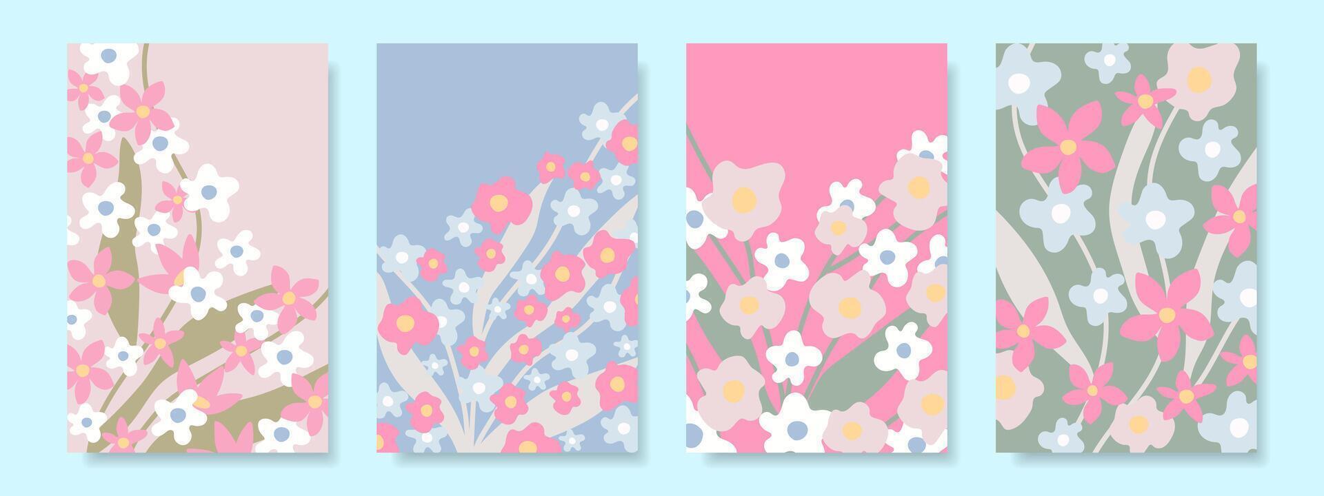 Set of cute delicate floral covers. Floral cover templates for designing postcards, posters, banners, advertisements. vector