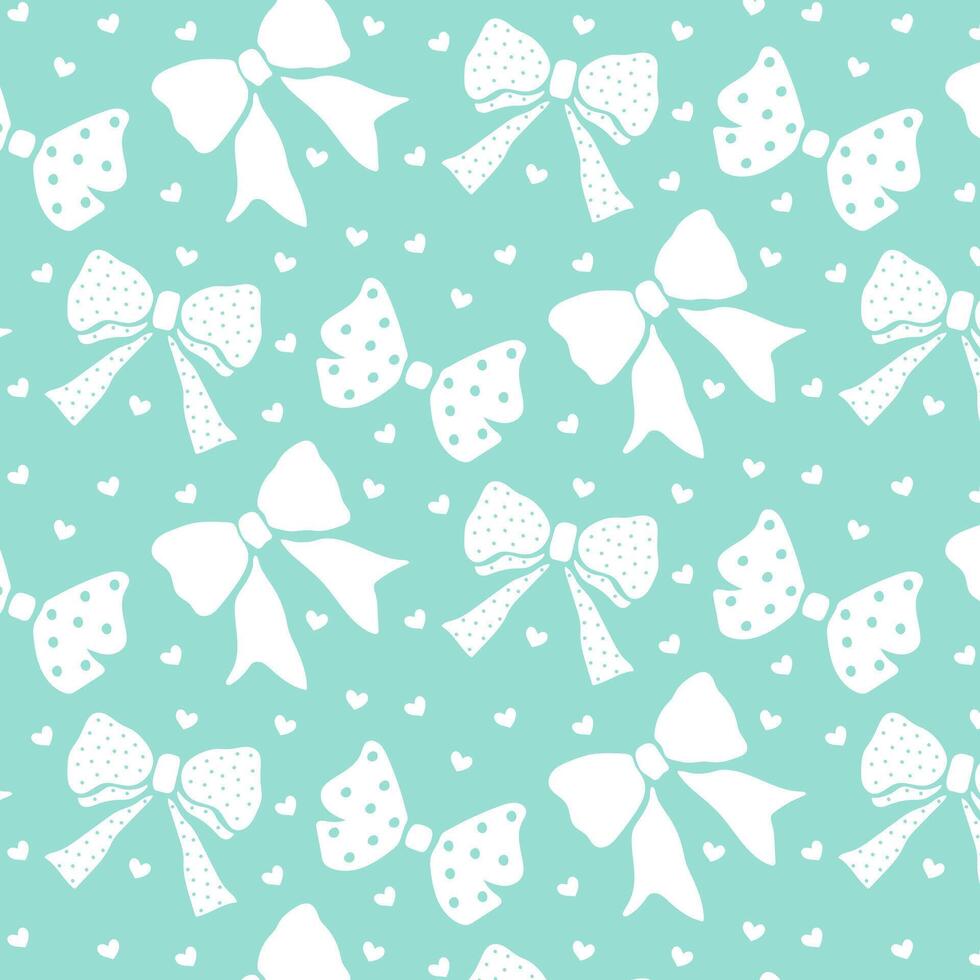 Seamless pattern with cute white polka dot bows on a soft blue background. vector