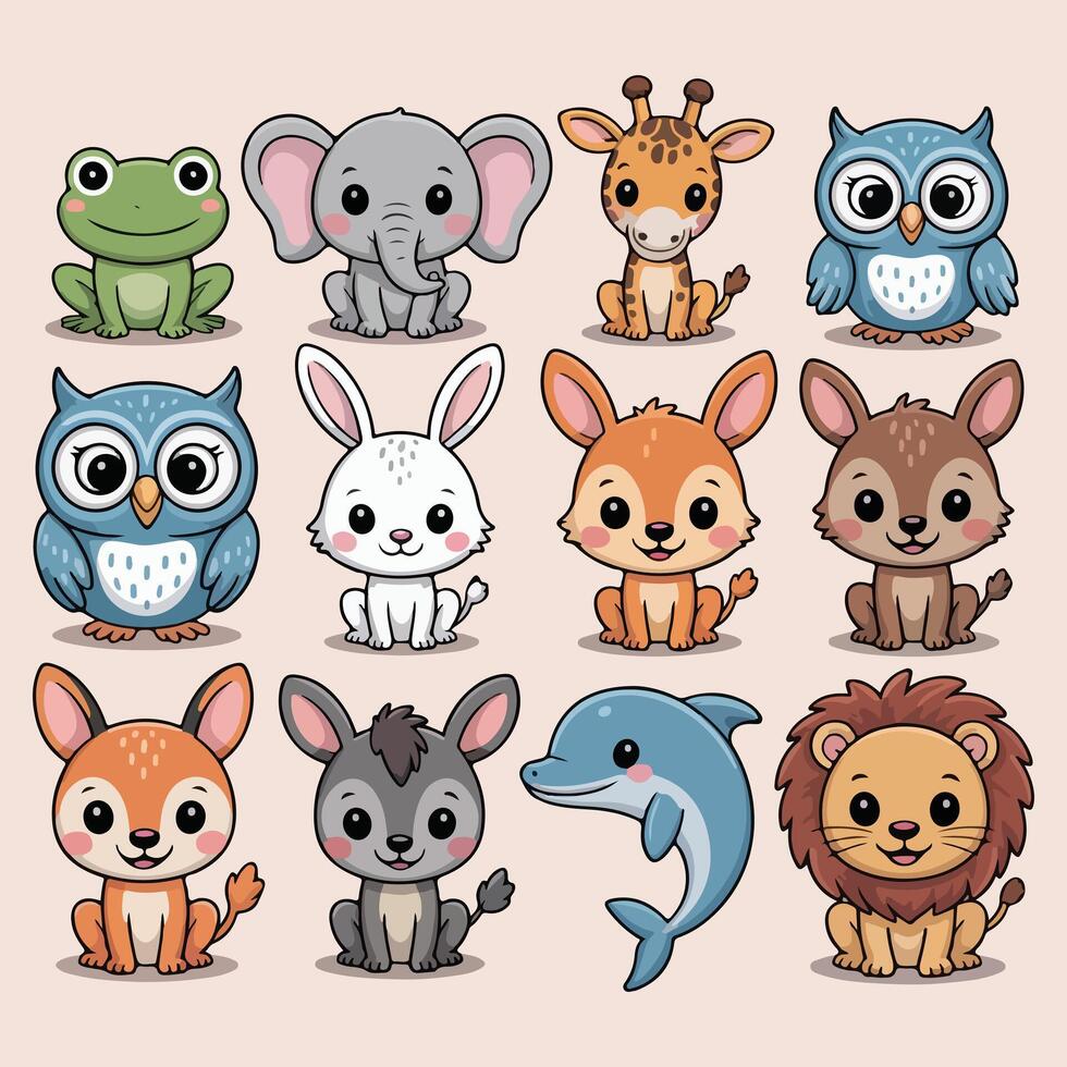 clipart illustration of cute cartoon animals vector