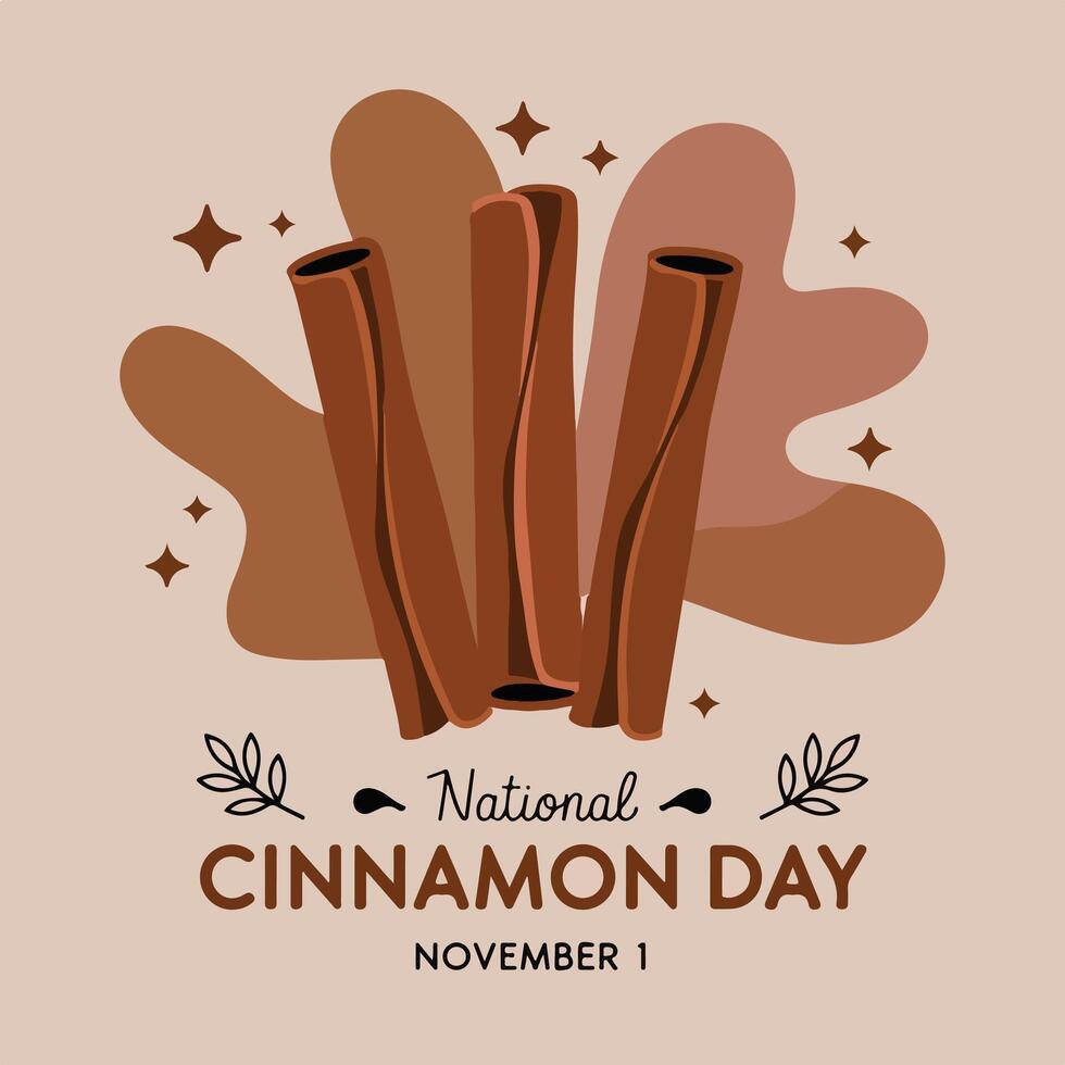 cinnamon sticks and leaves on a brown background for national cinnamon daycartoonillustration vector