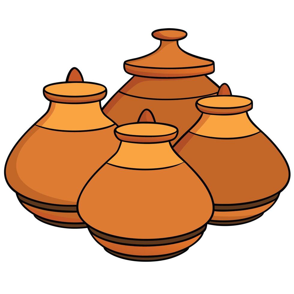 Three clay pots on a white background vector