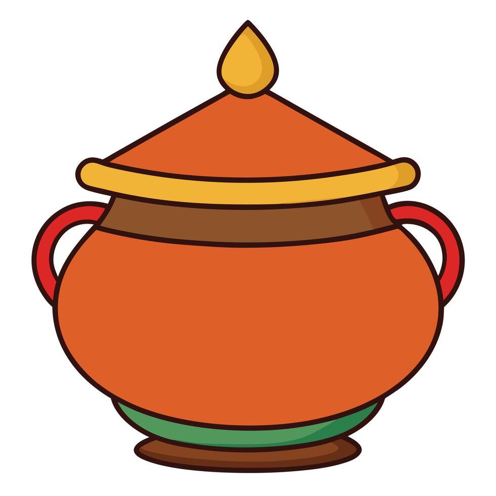 An orange pot with a lid on it vector