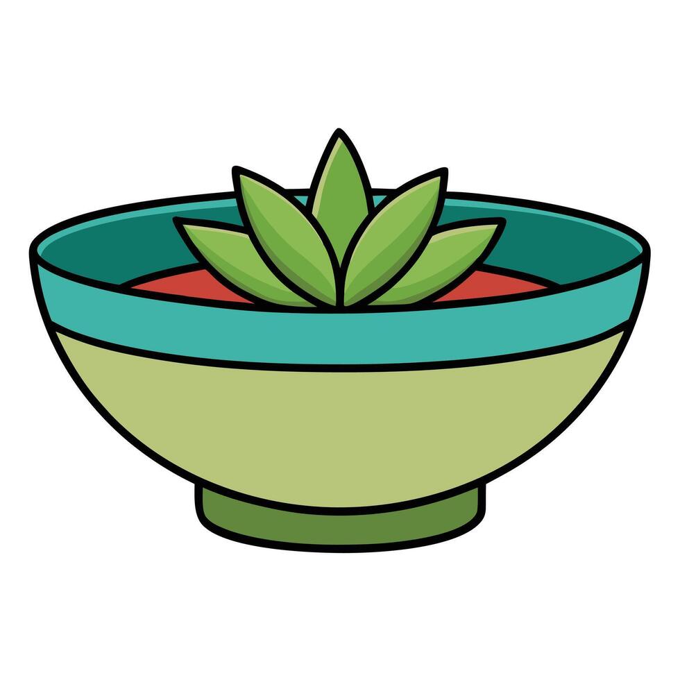 A green bowl with a plant in it vector