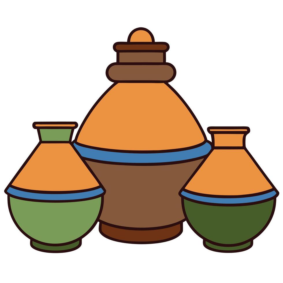 Three vases with different colors and sizes vector