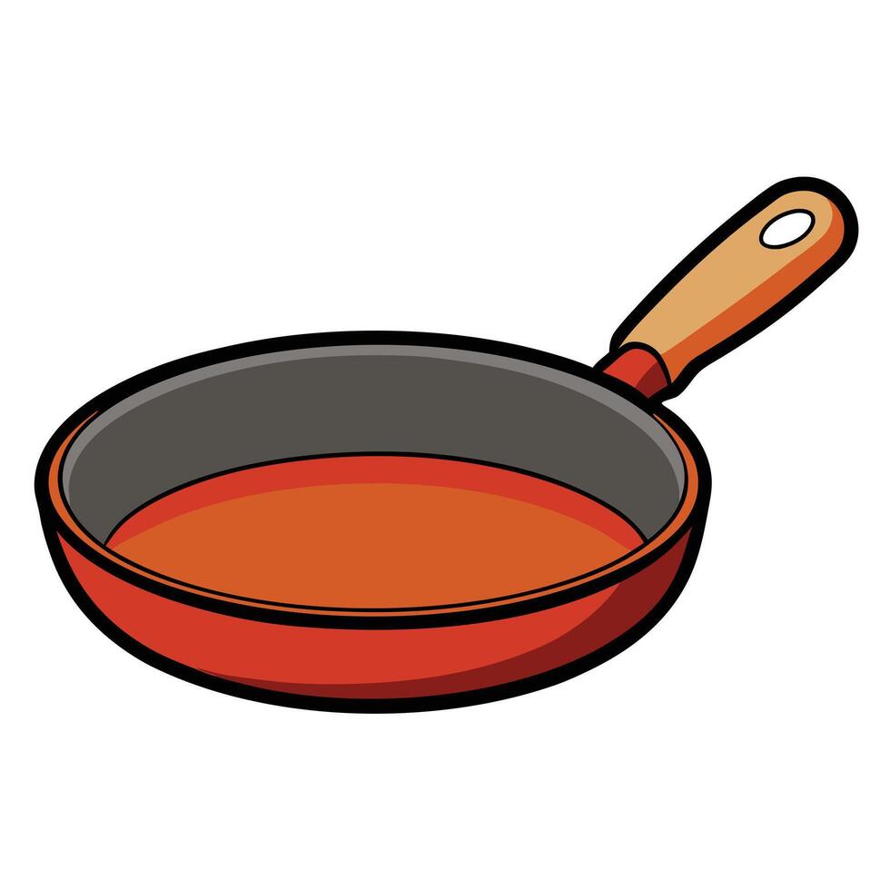 A frying pan with a red sauce in it vector