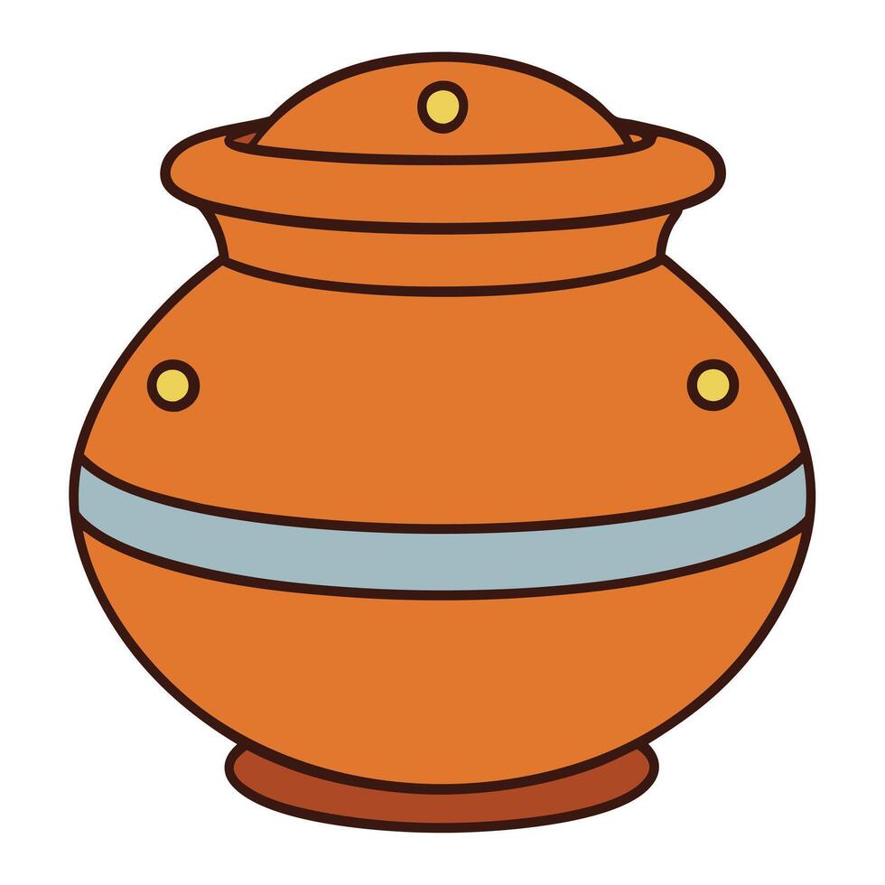 An orange clay pot with a lid on it vector