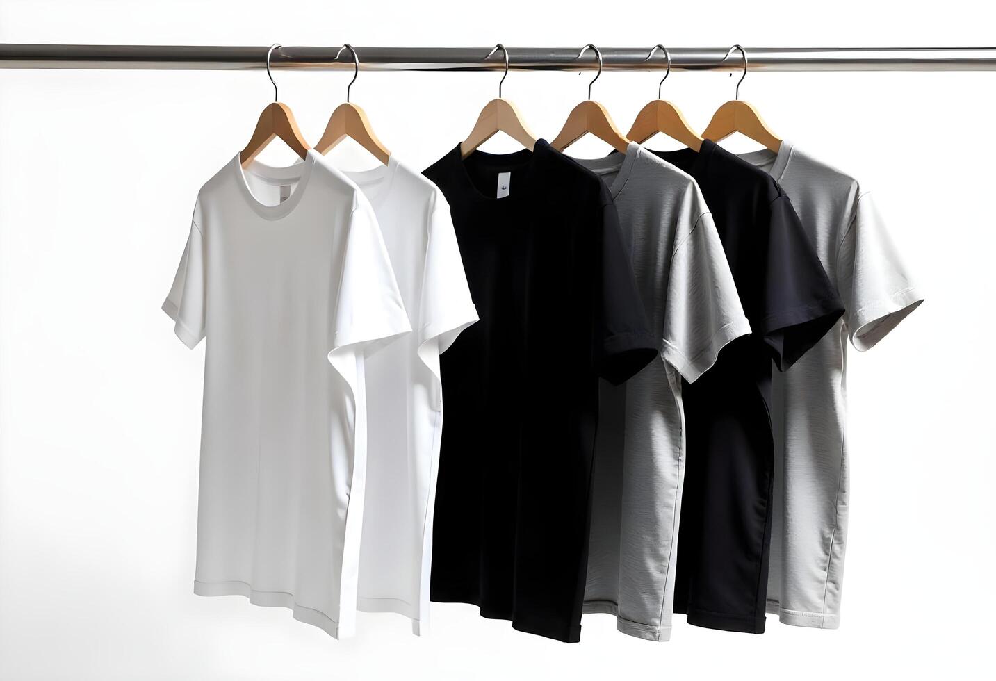 A group of t - shirts hanging on a clothes rack photo
