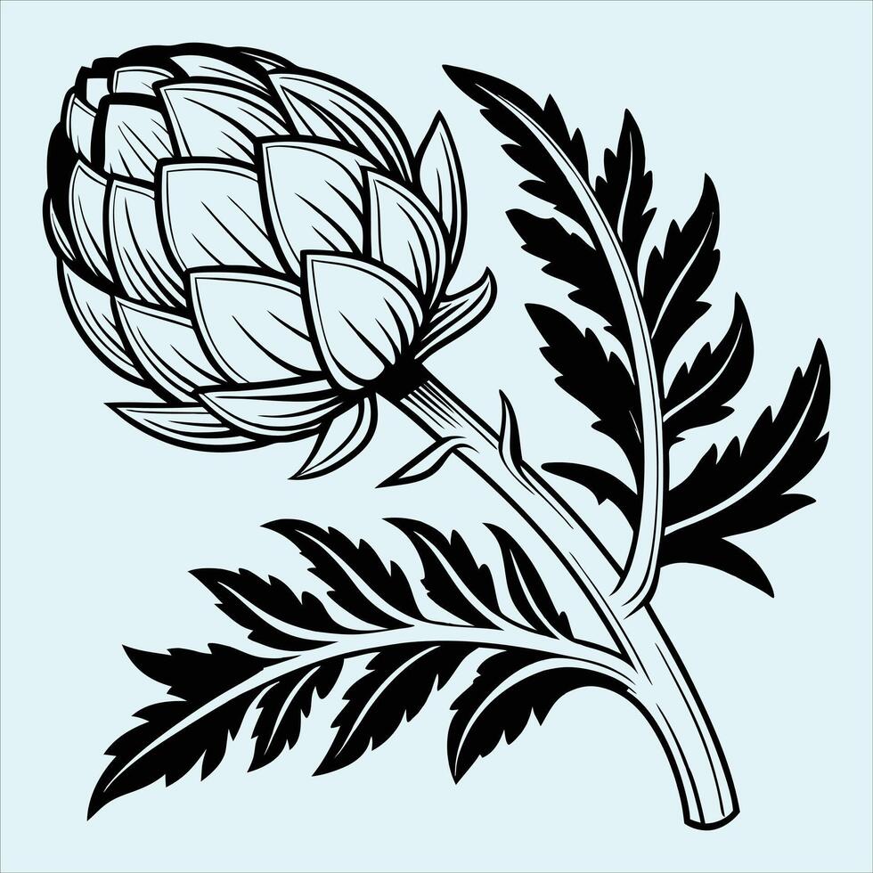 Detailed Artichoke Silhouette - Elegant Botanical Design for Natural-Themed Creations vector
