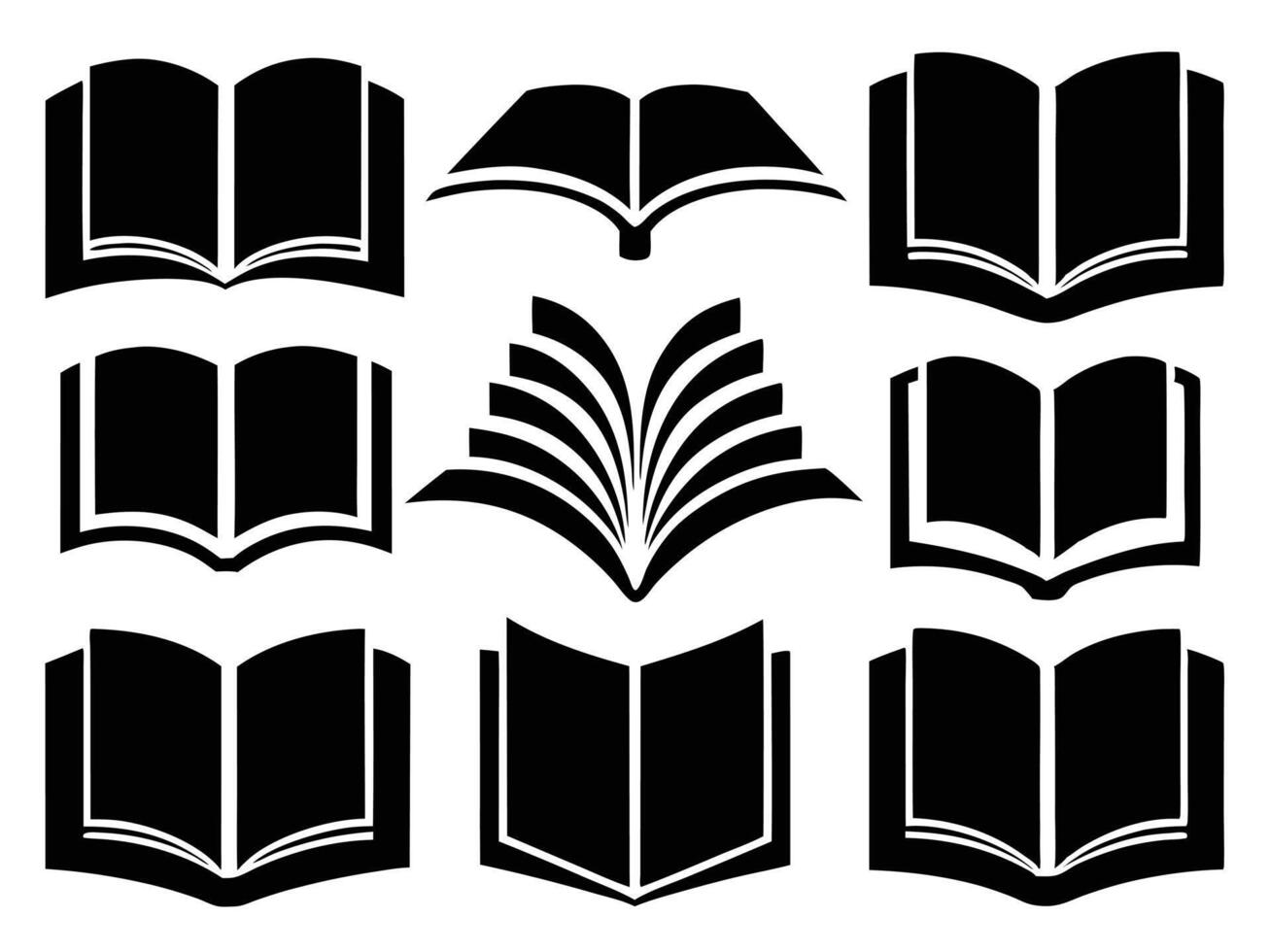 Collection of Open Book Icons Black and White Illustrations for Design Projects vector