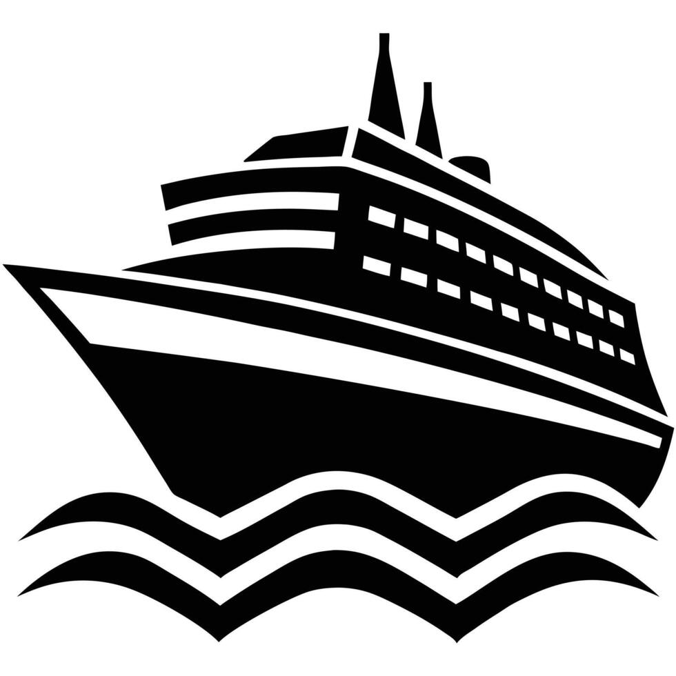 Majestic Cruise Ship Sailing on Ocean Waves A Black and White Illustration vector