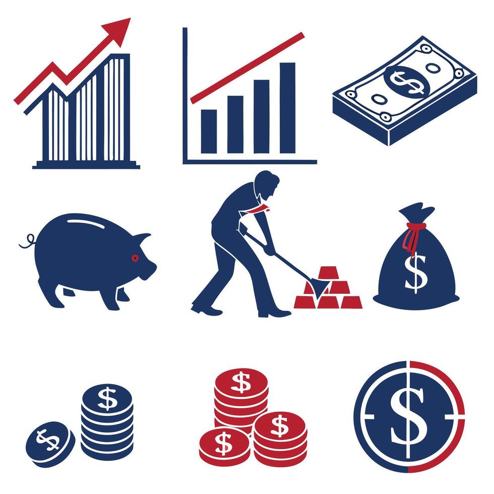 Financial Growth Icons Investment, Savings, and Wealth Building Strategies vector
