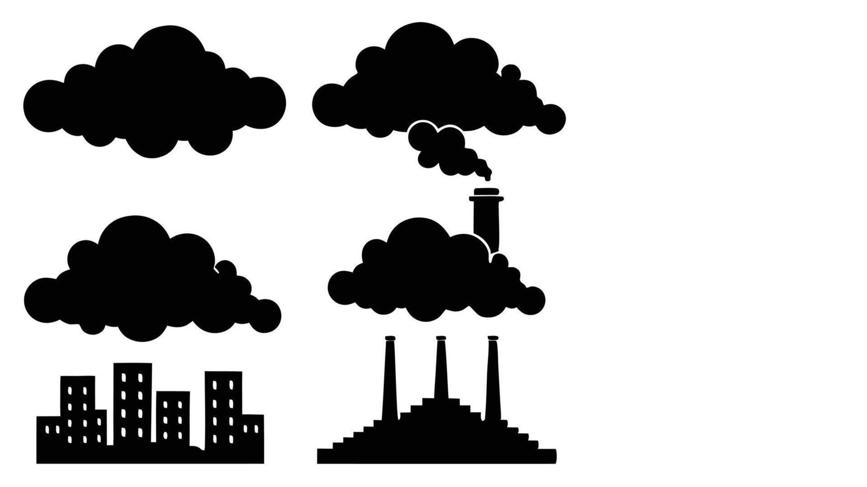 Air Pollution Icons Cityscape, Smoke, and Industrial Emissions Graphics vector