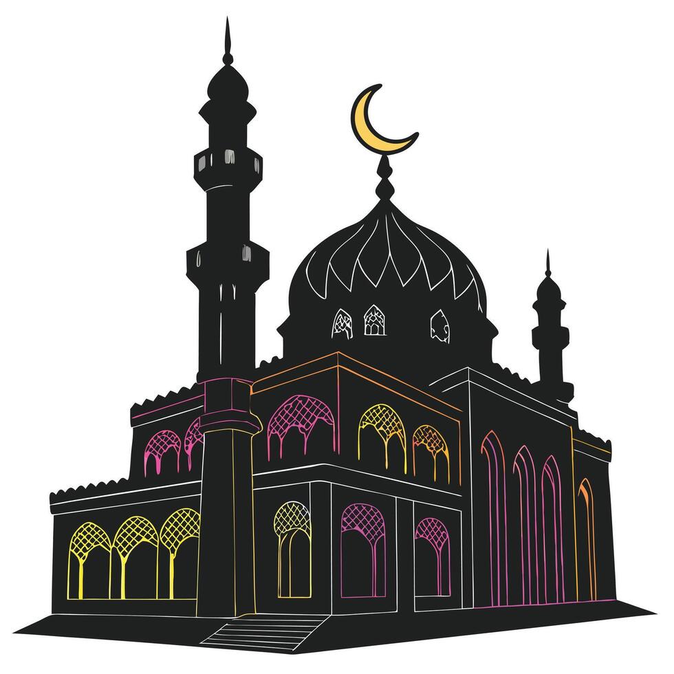 Majestic Mosque Silhouette Islamic Architecture Illustration vector