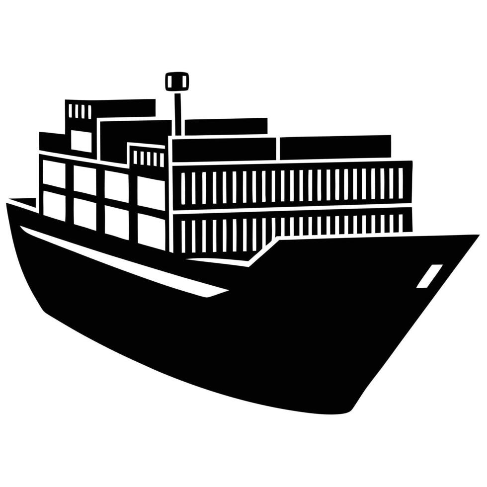 Cargo Ship Icon Black and White Illustration of a Container Vessel vector