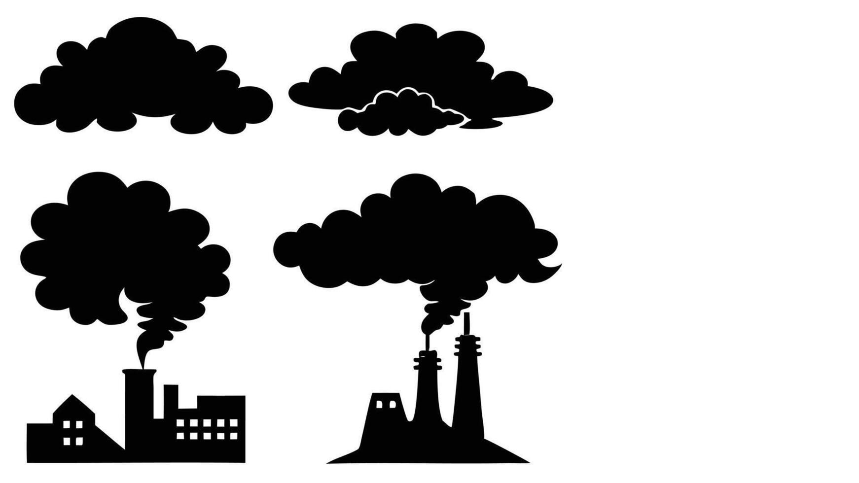 Industrial Pollution Smoke Stacks and Air Pollution Icons illustration vector