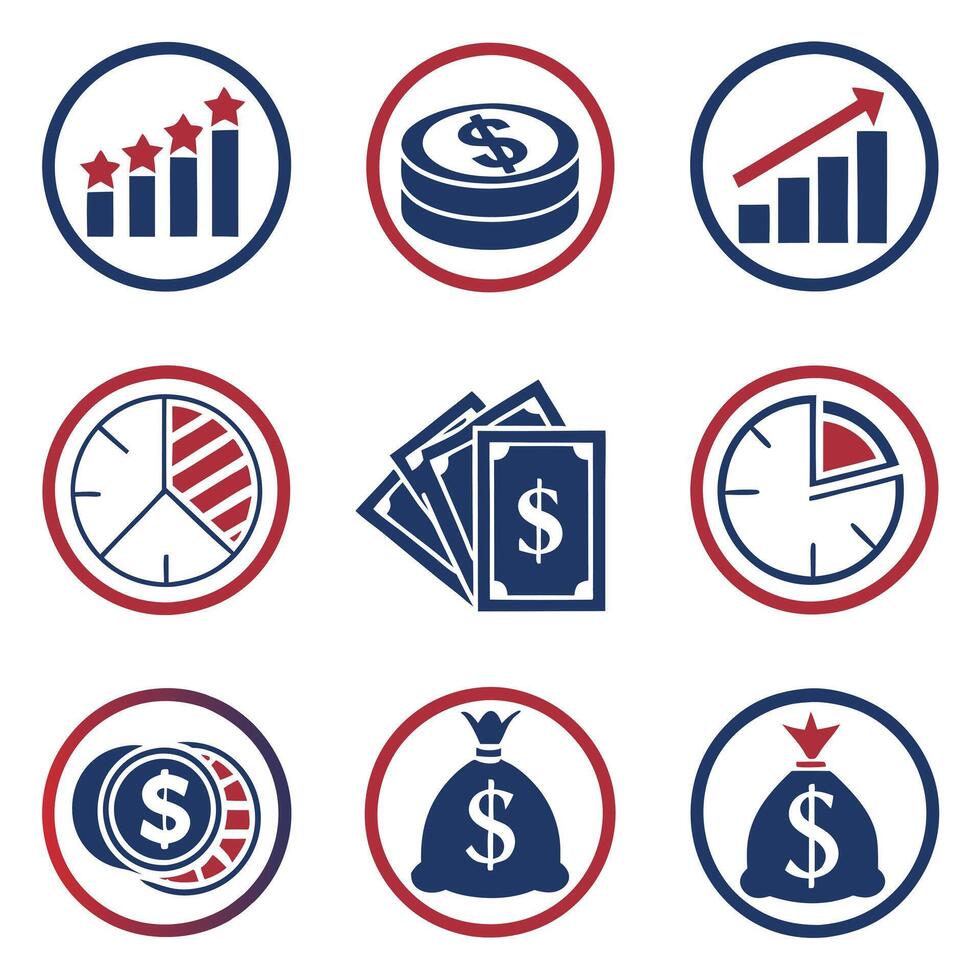 Financial Growth Icons Charts, Money, and Investment Graphics vector
