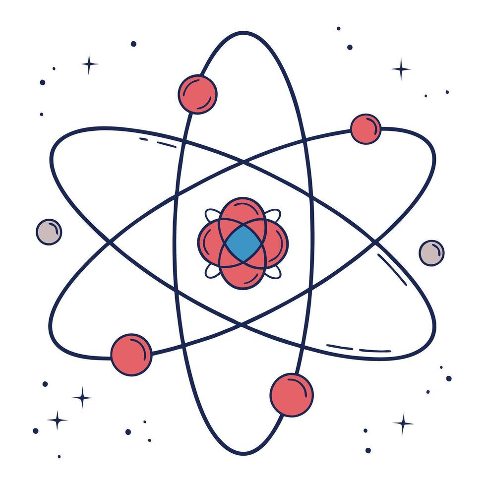 Stylized Atom Illustration with Orbiting Electrons vector