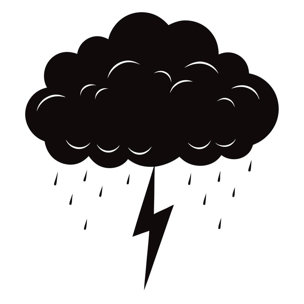 Stormy Weather Icon Black Rain Cloud with Lightning Bolt Illustration vector