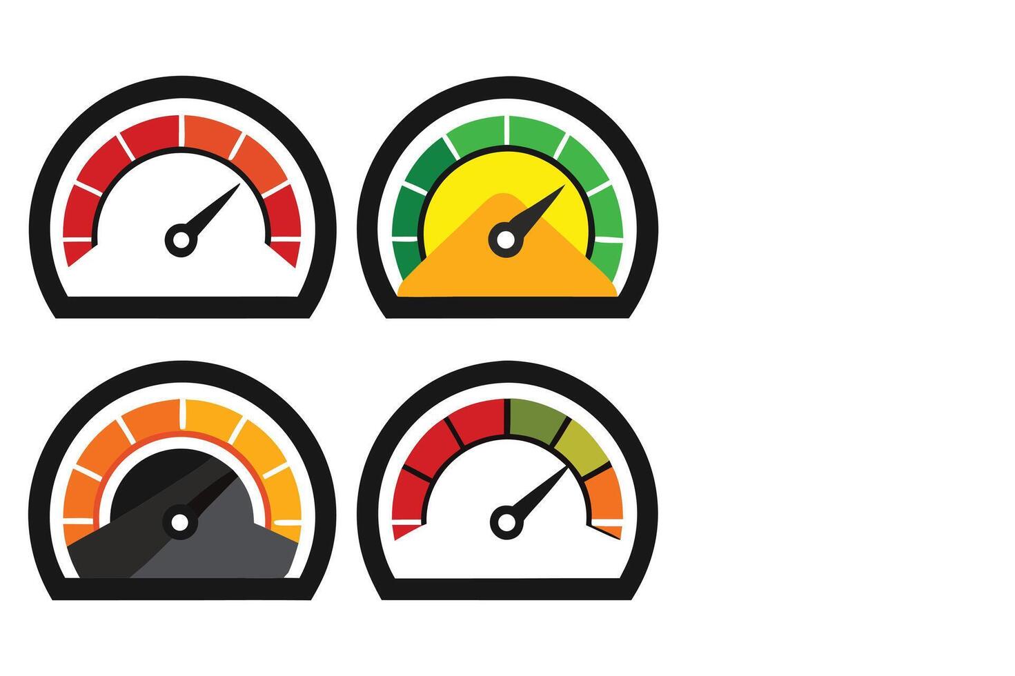 Four Color Coded Speedometer Gauge Icons vector