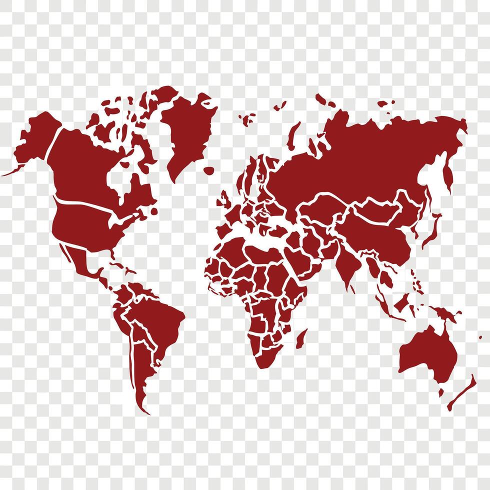A world map with red cracks spreading across continents vector