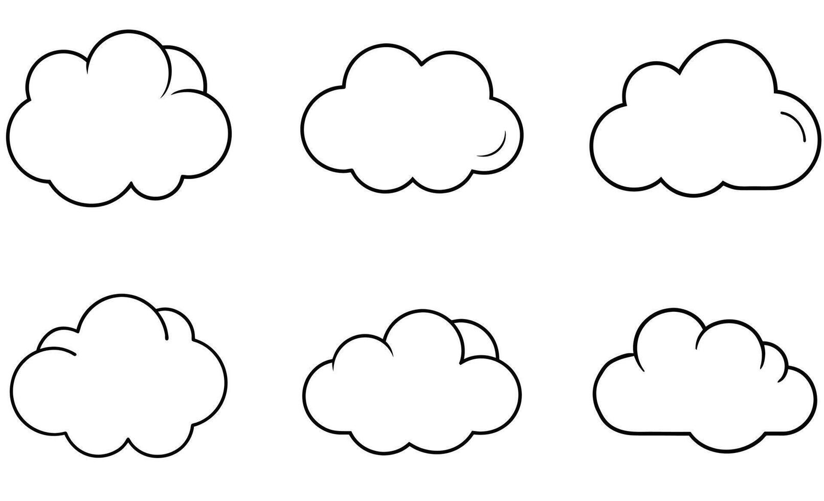 Collection of simple black and white cloud illustrations for design weather and climate concepts. vector