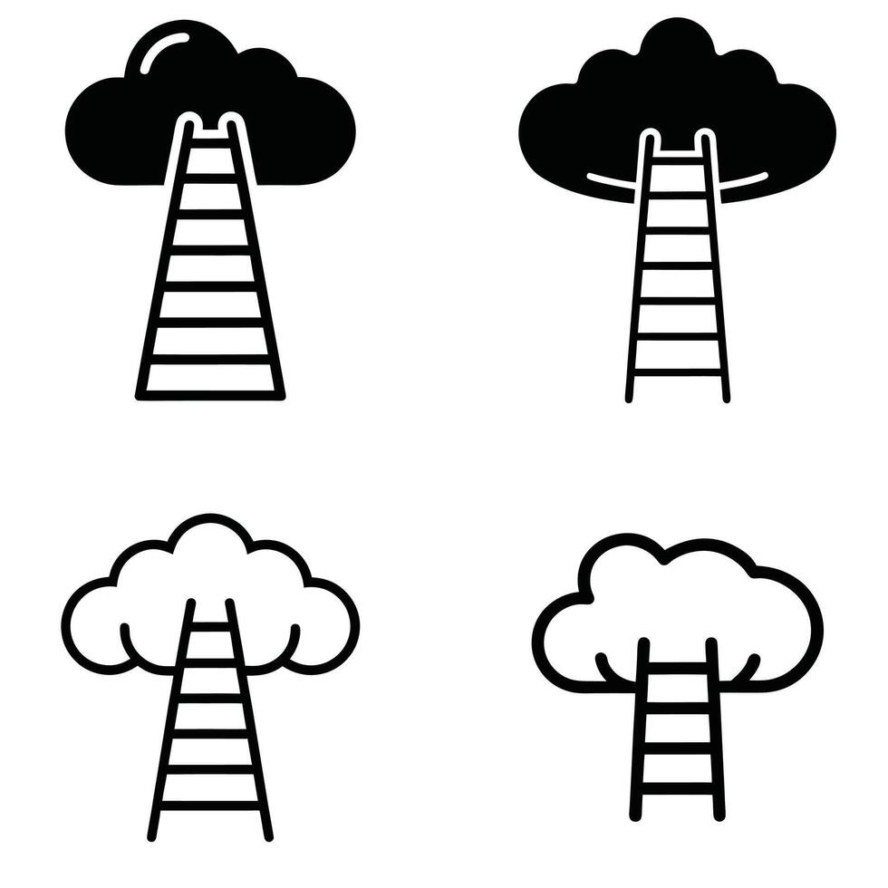 Four abstract ladder illustrations ascending into clouds representing growth goals and ambition vector