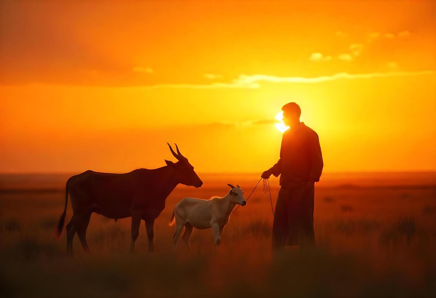 A man and his goats at sunset photo