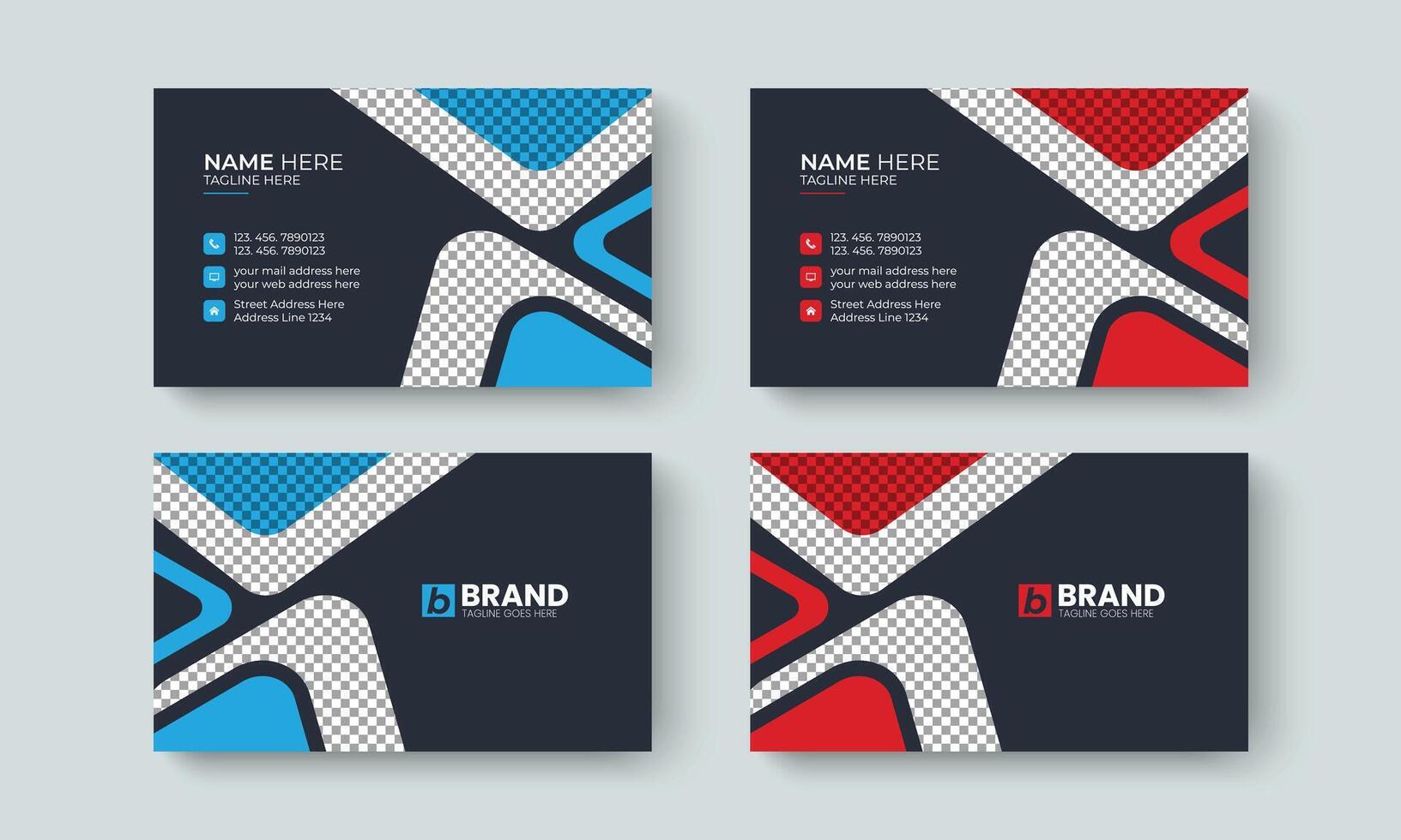 Professional creative and abstract business card design template. Template design for business card, visiting card, identity card, contact, branding, stationery, blue, red and black color. vector