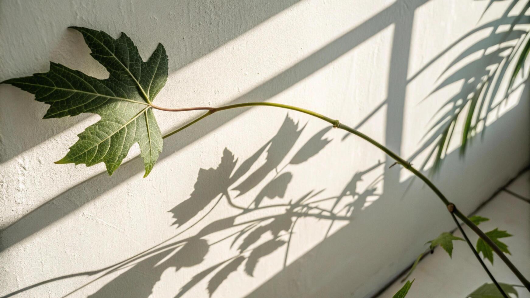 A leaf is casting a shadow on a wall photo