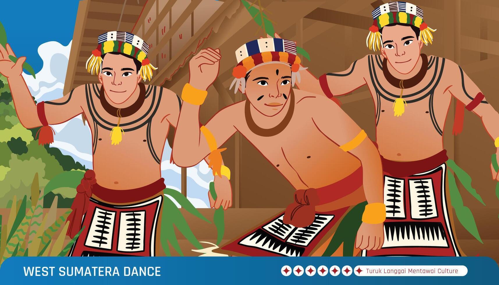 Three men in traditional costumes are dancing vector