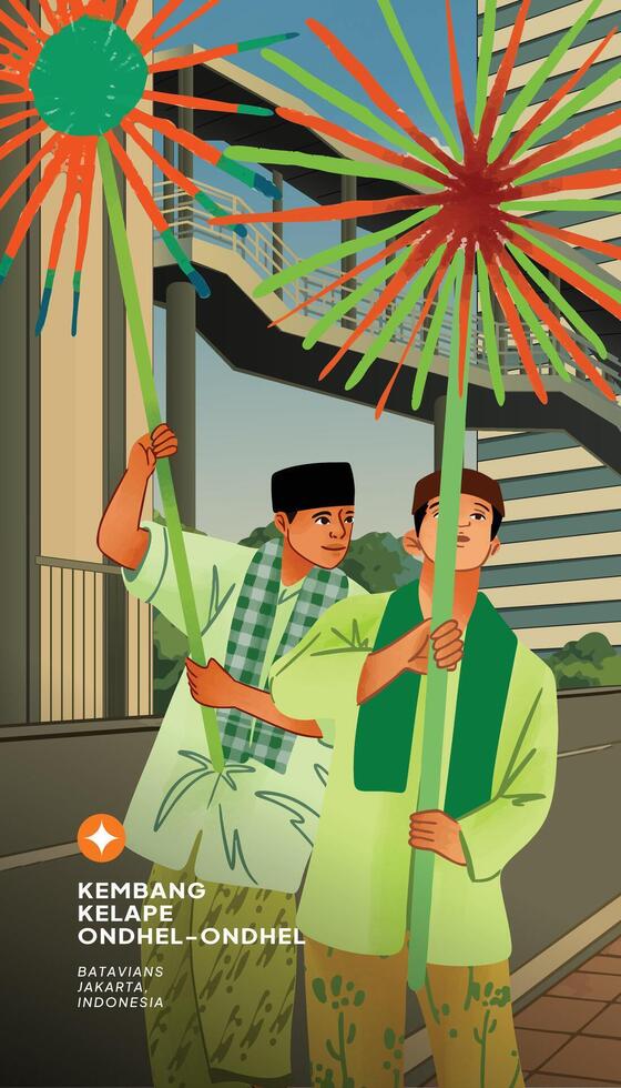 A poster with two men holding colorful sticks vector