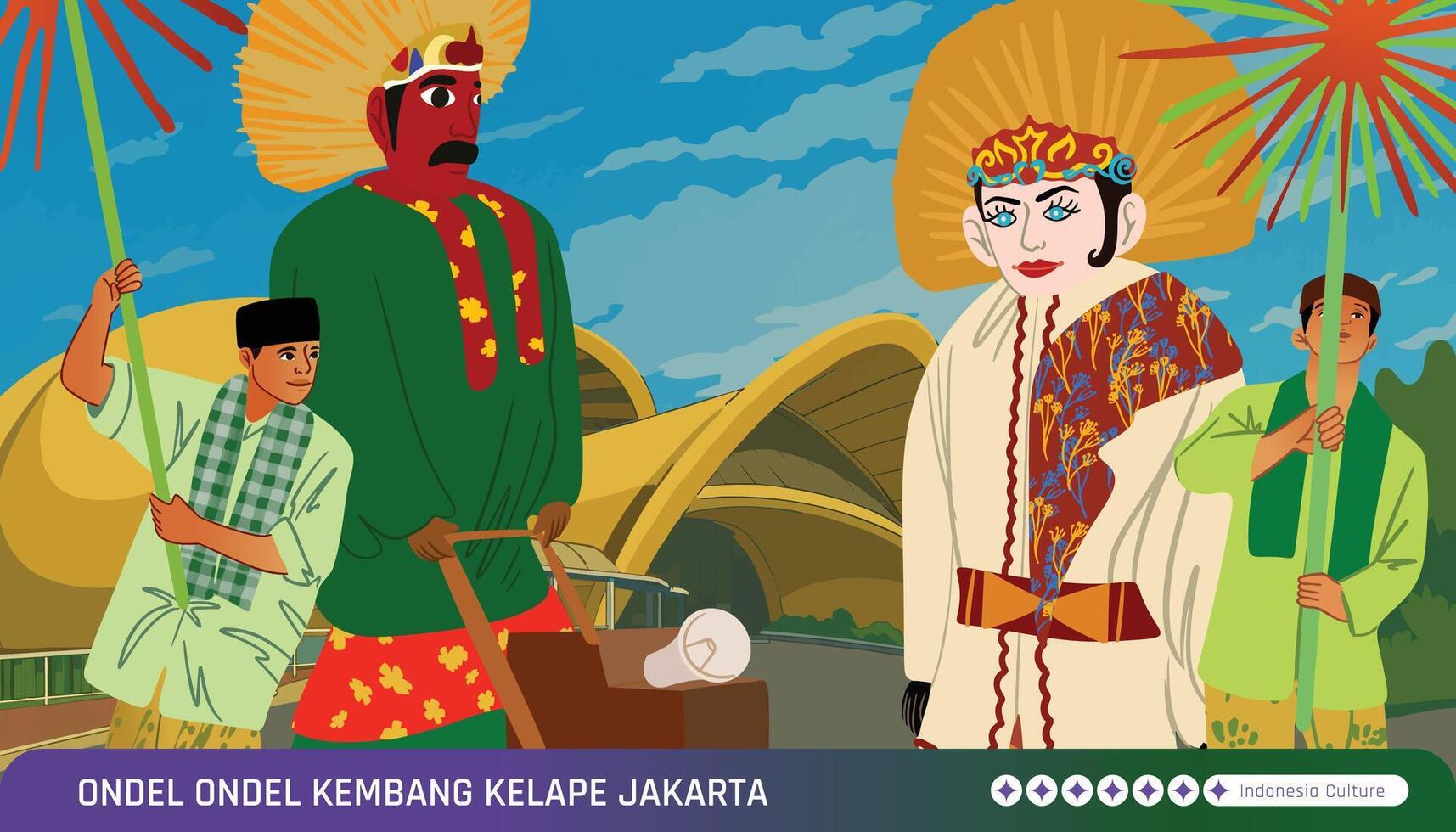 An animated cartoon depicting a group of people dressed in traditional costumes vector