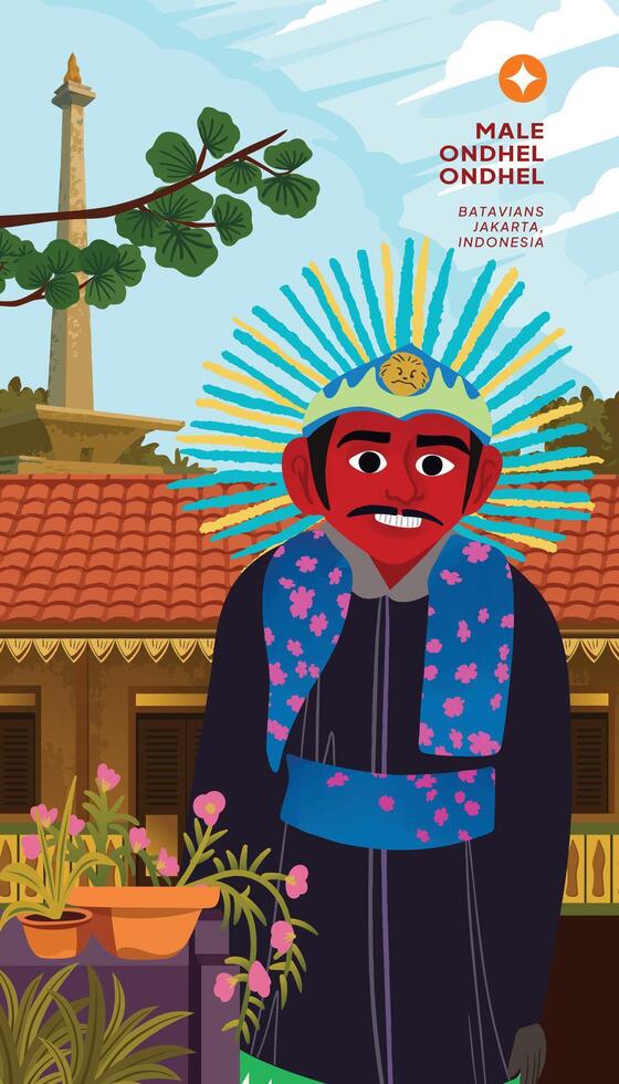 A cartoon character with a headdress and a flower pot vector