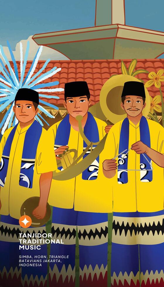 A cartoon of a group of people in yellow and blue vector