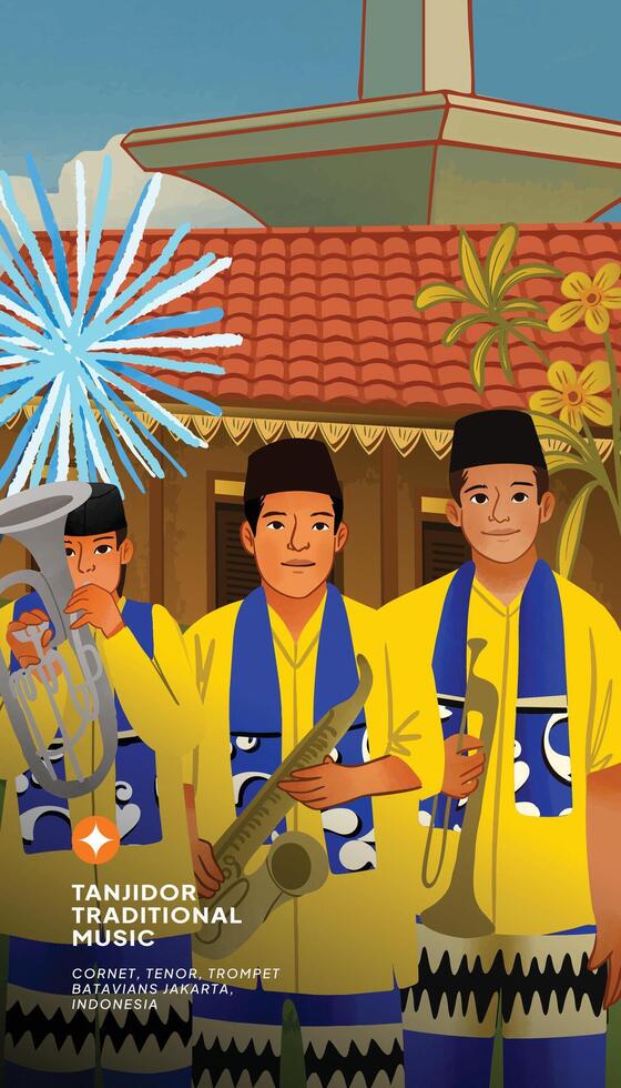 A cartoon of a group of people in traditional clothing vector