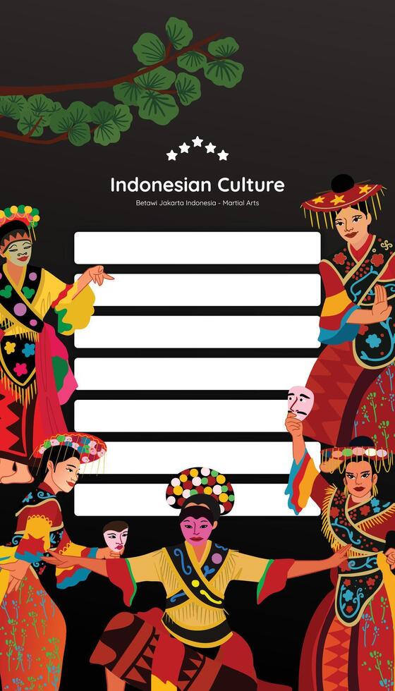 Indonesian culture poster with a group of people in traditional costumes vector