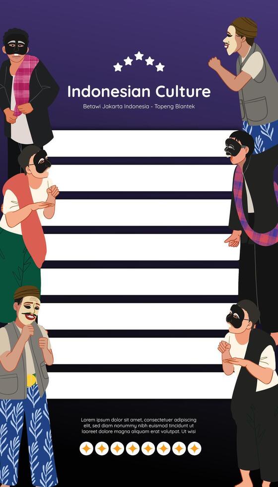Indonesian culture poster with people in traditional clothing vector