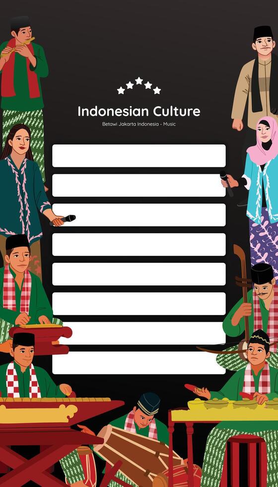 Indonesian culture poster with people playing instruments vector