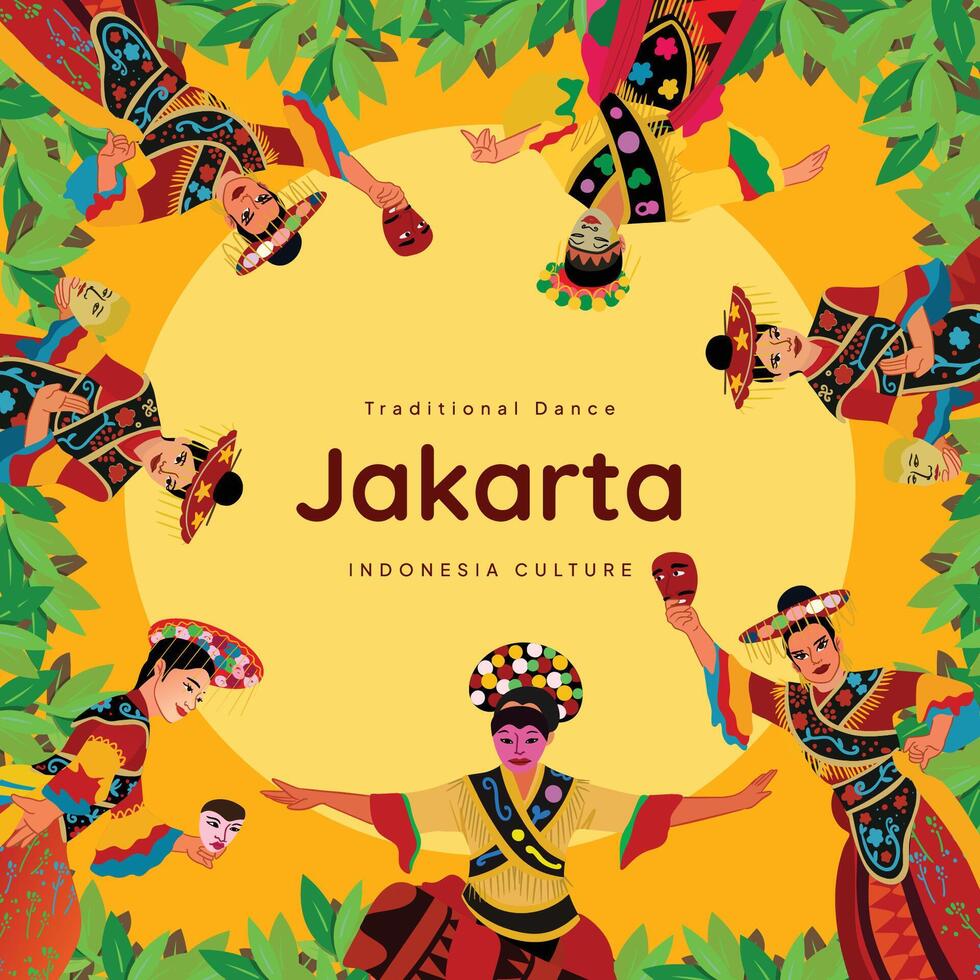Jakarta indonesia traditional dance and culture illustration vector