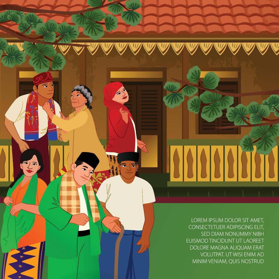 A poster with a group of people in traditional clothing vector