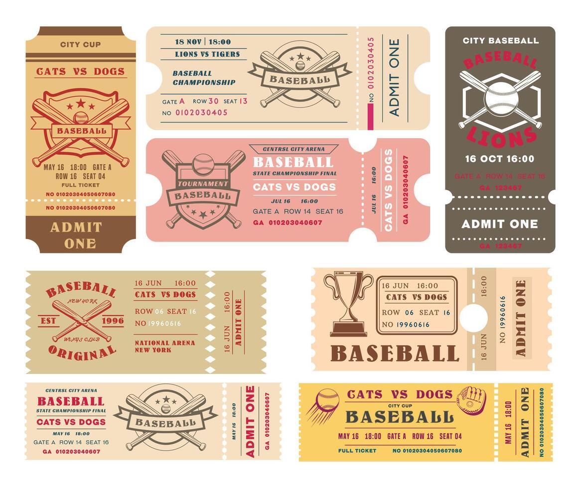 A beautiful Vintage Baseball Ticket Collection Graphic Design showcasing a rich sports history vector