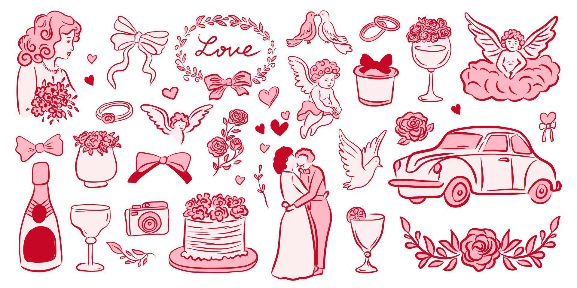 Stylish Wedding Illustrations Perfect for Unique and Celebratory Design Projects vector