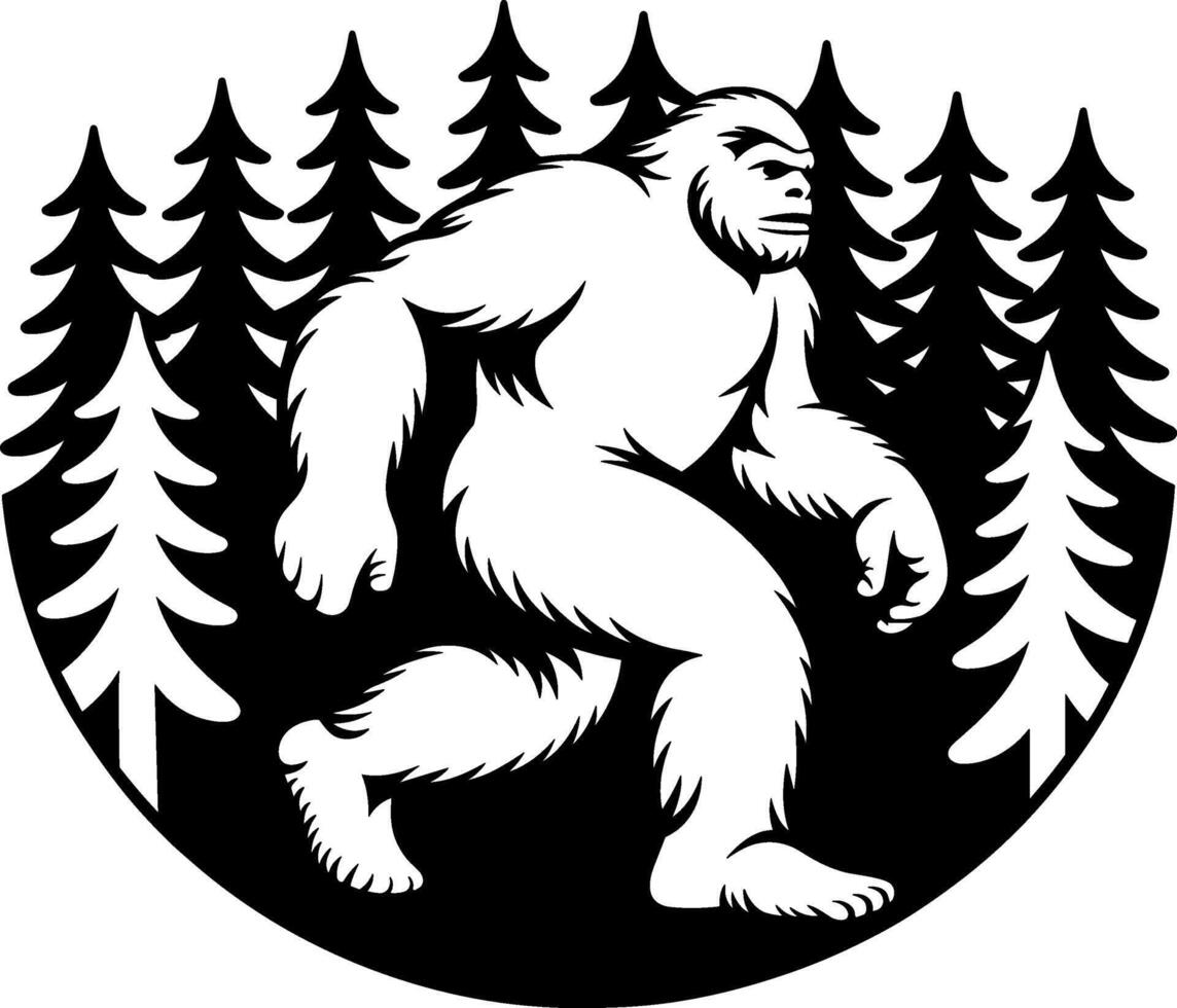 Graphic Sasquatch Silhouette in Pine Forest vector