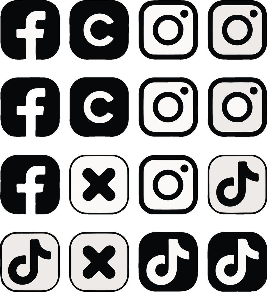 Social Media Icons Set facebook instragram tiktok illustration vector