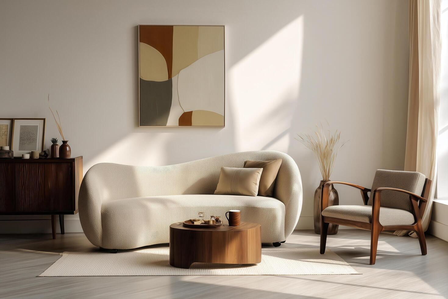 Elegant White Sofa and Chair in a Minimalist Living Room photo