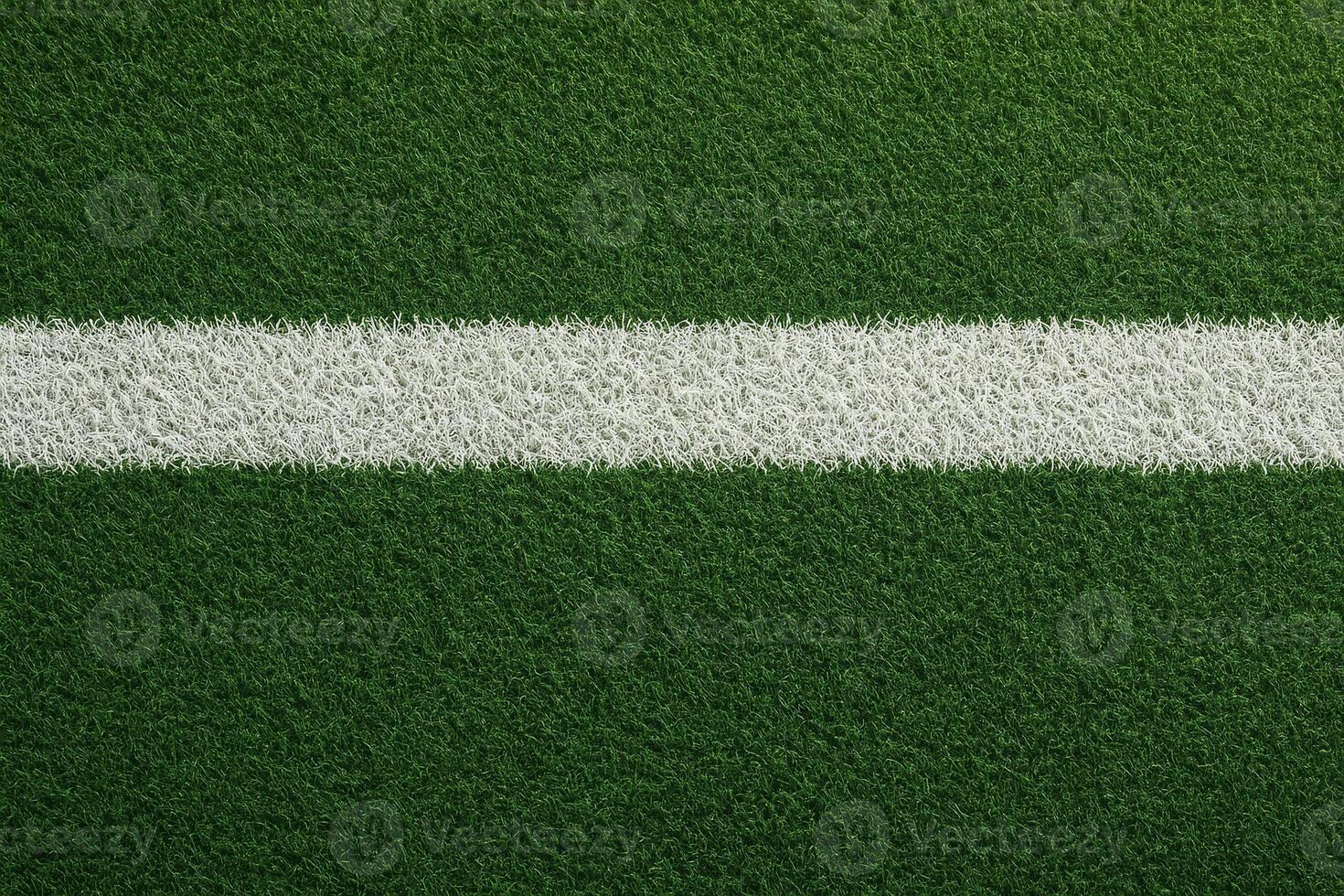 closeup top view of soccer field marking on artificial turf photo